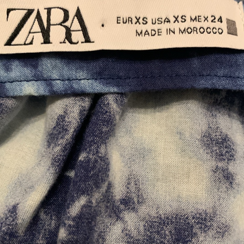 Zara Tie dye printed Blue & White Crop Top Back Tie Cotton Braided Tank Size XS - Picture 4 of 5